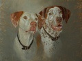 An oil painting of two dogs Tater and Madeleine by artist Simon Bland